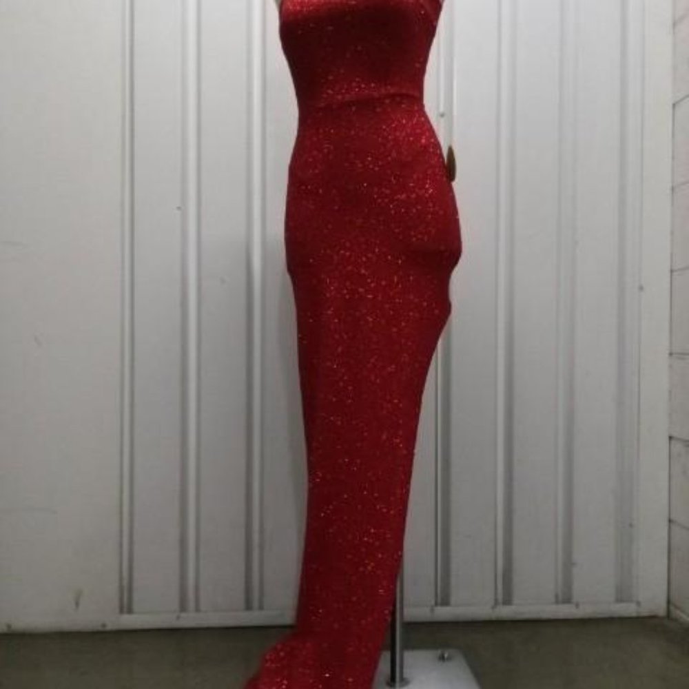 Red sparkle thigh high opening party dress